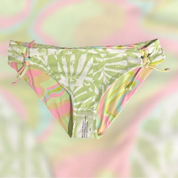 Roxy Reversible Tie-Side Bikini Bottoms Green Pink Tropical Surf Style L NWT - Picture 5 of 9